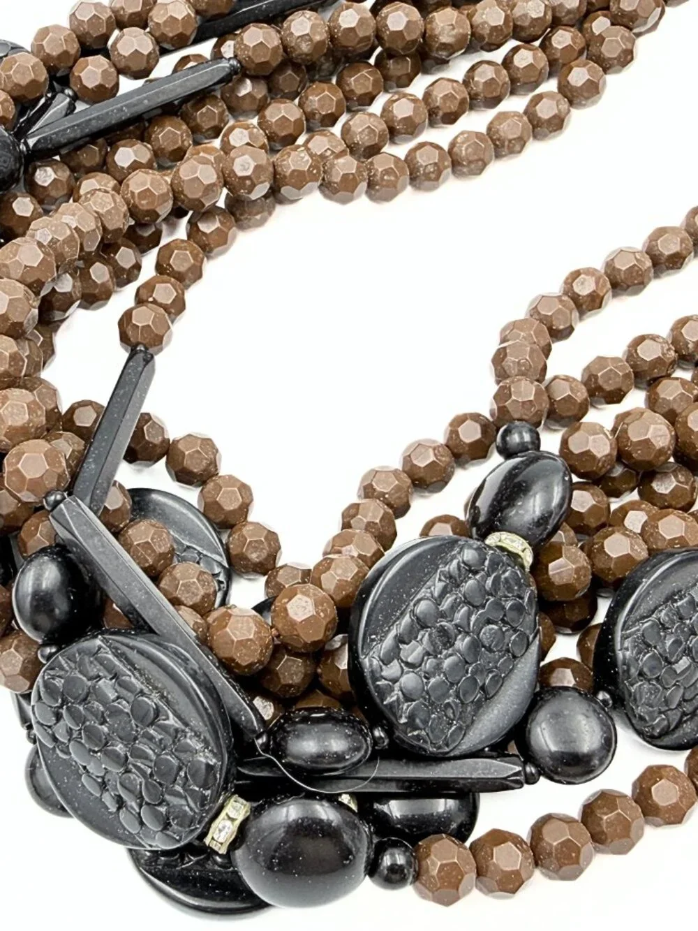 Angela Caputi Signed French Italy Brown Multi Strand Acrylic Boho Bib Necklace
